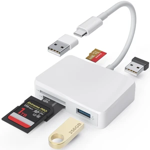 SD Card Reader, 5 in 1 USB-C & USB Dual Connectors Card Adapter for iPhone | USB C SD Card Reader with SD/MicroSD/MS slots, Dual USB-A ports for iPhone 17/16/15, iPad, Android, MacBook,Pc,Laptop SD Card Reader, 5 in 1 USB-C & USB Dual Connectors Card Adapter for iPhone | USB C SD Card Reader with SD/MicroSD/MS slots, Dual USB-A ports for iPhone 17/16/15, iPad, Android, MacBook,Pc,Laptop