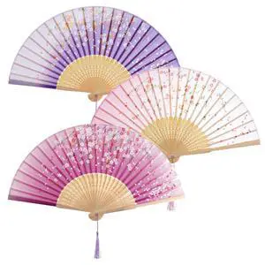 3 Pcs Bamboo Folding Fan 8.3In Floral Folding Handheld Fans with Tassel for Dancing Party Wedding Gifts Wall Decoration 3 Pcs Bamboo Folding Fan 8.3In Floral Folding Handheld Fans with Tassel for Dancing Party Wedding Gifts Wall Decoration
