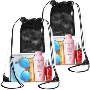 2 Pieces Clear Drawstring Bag for Stadium Concert Work Security Approved, Waterproof Clear String Backpack (Black) 2 Pieces Clear Drawstring Bag for Stadium Concert Work Security Approved, Waterproof Clear String Backpack (Black)