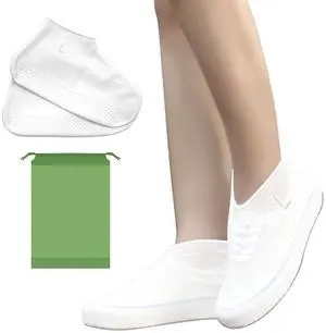 2 Pairs Shoe Covers for Rain with Storage Bag, Reusable Silicone waterproof shoe covers for Men & Women, Elastic Rain Shoe Covers for Rain, Mud, Outdoor, Garden - White (Large) 2 Pairs Shoe Covers for Rain with Storage Bag, Reusable Silicone waterproof shoe covers for Men & Women, Elastic Rain Shoe Covers for Rain, Mud, Outdoor, Garden - White (Large)