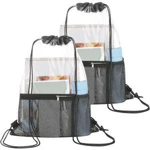 2 PACK Clear Drawstring Bag Stadium Approved, See Through Transparent PVC Drawstring Backpack, Clear Bag for for Concert Sport Festival Travel Work (Black) 2 PACK Clear Drawstring Bag Stadium Approved, See Through Transparent PVC Drawstring Backpack, Clear Bag for for Concert Sport Festival Travel Work (Black)