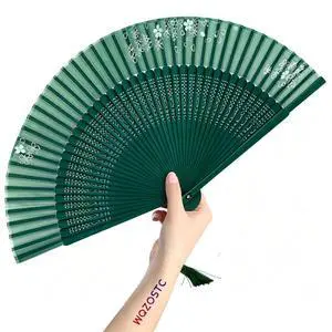 Hand Held Fan for Women Japanese Vintage Bamboo Silk Elegant for Dance Music Festival Wedding Church Decoration Party (Green) Hand Held Fan for Women Japanese Vintage Bamboo Silk Elegant for Dance Music Festival Wedding Church Decoration Party (Green)