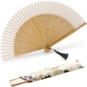 Folding Hand Fan for Women, Foldable Chinese Japanese Vintage Bamboo Silk Handheld Fan for Dance Music Festival Wedding Church Decoration (Brown) Folding Hand Fan for Women, Foldable Chinese Japanese Vintage Bamboo Silk Handheld Fan for Dance Music Festival Wedding Church Decoration (Brown)