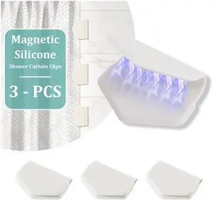 3 Pack Magnetic Silicone Shower Curtain Clips for Liners, Self-Adhesive Waterproof Splash Guards, Strong Magnet Curtain Holders Keep Liner Sealed to Wall, Windproof Easy Installation No-Drill (White) 3 Pack Magnetic Silicone Shower Curtain Clips for Liners, Self-Adhesive Waterproof Splash Guards, Strong Magnet Curtain Holders Keep Liner Sealed to Wall, Windproof Easy Installation No-Drill (White)