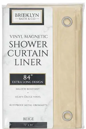 Extra Long Beige Vinyl Magnetic Shower Curtain Liner 72 x 84 Inch Heavy Duty PVC with Metal Grommets & 3 Bottom Magnets (Beige) Extra Long Beige Vinyl Magnetic Shower Curtain Liner 72 x 84 Inch Heavy Duty PVC with Metal Grommets & 3 Bottom Magnets (Beige)