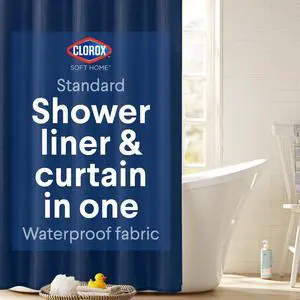 2-in-1 Bathroom Shower Curtain Liner, Durable Fabric, Weighted Magnets for Bath Water Control, Washable Premium Quality, Modern - 72" x 72" Blue 2-in-1 Bathroom Shower Curtain Liner, Durable Fabric, Weighted Magnets for Bath Water Control, Washable Premium Quality, Modern - 72" x 72" Blue