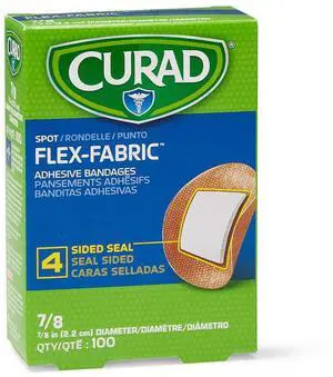 Curad Flex Fabric Spot Adhesive Bandages, Bandage Diameter is 7/8" (Box of 100) Curad Flex Fabric Spot Adhesive Bandages, Bandage Diameter is 7/8" (Box of 100)