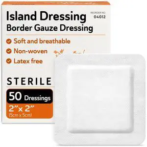 Island Dressing Bordered Gauze 2x2-50 Gauze Bandages for Wound Protection - Good for Hospitals, Medical Facilities, First Aid Kits, and More Island Dressing Bordered Gauze 2x2-50 Gauze Bandages for Wound Protection - Good for Hospitals, Medical Facilities, First Aid Kits, and More