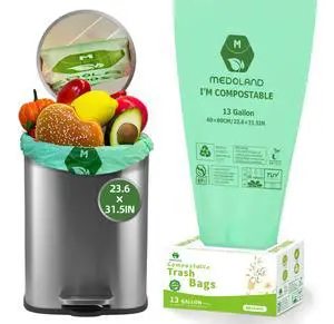 BPI Certified Compostable Trash Bags 13Gallon (30 Count) - 3X Thicker Than Regular, Leak & Tear Resistant for Kitchen/Garden/Food Waste, 90-Day Breakdown in Home/Industrial Use, 0.91mils Plant-Based BPI Certified Compostable Trash Bags 13Gallon (30 Count) - 3X Thicker Than Regular, Leak & Tear Resistant for Kitchen/Garden/Food Waste, 90-Day Breakdown in Home/Industrial Use, 0.91mils Plant-Based