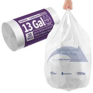 Small Trash Bags with Handles - Ocean Plastic Upcycling - Plastic Garbage Bags, Can Bin & Waste Basket Liner for Kitchen, Bathroom, Office and Pets, 13 Gallon 20 Count White Small Trash Bags with Handles - Ocean Plastic Upcycling - Plastic Garbage Bags, Can Bin & Waste Basket Liner for Kitchen, Bathroom, Office and Pets, 13 Gallon 20 Count White