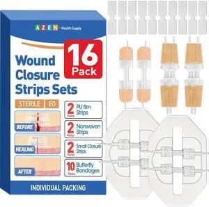 16 Pack Wound Closure Strips, 4 Types Butterfly Bandages, Emergency Laceration Closure Kit, Repair Wounds Without Stitches, Quick Clot Zip Stitch Wound Closures Device 16 Pack Wound Closure Strips, 4 Types Butterfly Bandages, Emergency Laceration Closure Kit, Repair Wounds Without Stitches, Quick Clot Zip Stitch Wound Closures Device