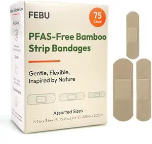 Eco-Friendly Bamboo Fabric Bandages | PFAS Free Flexible Fabric Bandages | Natural Hypoallergenic Bandage for Scrapes, Cuts & First Aid | Fully Compostable, Latex Free Bandage | 75 Count Strip Eco-Friendly Bamboo Fabric Bandages | PFAS Free Flexible Fabric Bandages | Natural Hypoallergenic Bandage for Scrapes, Cuts & First Aid | Fully Compostable, Latex Free Bandage | 75 Count Strip