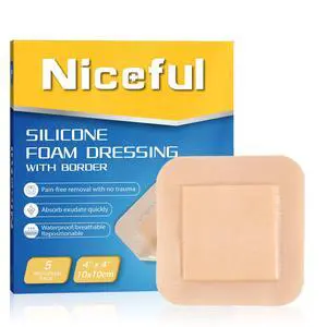 Silicone Foam Dressing 4"x4", Waterproof Silicone Bandages with Border Adhesive, High Absorbency Bed Sore Bandages Wound Care Dressing (2.5"X2.5" Pad), 5 Packs, FSA HSA Eligible Silicone Foam Dressing 4"x4", Waterproof Silicone Bandages with Border Adhesive, High Absorbency Bed Sore Bandages Wound Care Dressing (2.5"X2.5" Pad), 5 Packs, FSA HSA Eligible