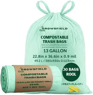 13 Gallon Compostable Trash Bags, BPI Certified & OK Compost & ASTM D6400, Tall Kitchen Garbage Bags, 30 Count, 0.9 Mil Extra Strong, Leak Proof, Easy Tie Handles, Unscented 13 Gallon Compostable Trash Bags, BPI Certified & OK Compost & ASTM D6400, Tall Kitchen Garbage Bags, 30 Count, 0.9 Mil Extra Strong, Leak Proof, Easy Tie Handles, Unscented