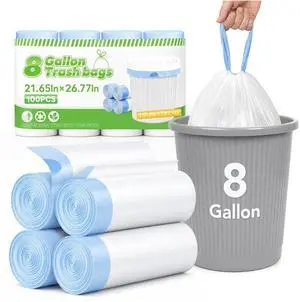 8 Gallon Drawstring Trash Bags 100 Counts, Medium Garbage Bags 8 Gallon Drawstring Trash Bags 100 Counts, Medium Garbage Bags