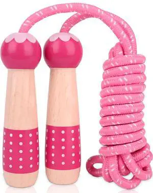Jump Rope Kids, 7.2ft Children Adjustable Cotton Skipping Rope with Wooden Handle for Boys Girls Fitness Outdoor Activity Pink Jump Rope Kids, 7.2ft Children Adjustable Cotton Skipping Rope with Wooden Handle for Boys Girls Fitness Outdoor Activity Pink