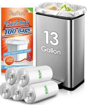 13 Gallon 100 Counts (fit 12-15 Gal) Strong Tall Kitchen Trash Bags Garbage Bags by RayPard, fit 50 Liter Waste Basket, Clear Trash Bags Can Liners for Home Office Bathroom Bedroom 13 Gallon 100 Counts (fit 12-15 Gal) Strong Tall Kitchen Trash Bags Garbage Bags by RayPard, fit 50 Liter Waste Basket, Clear Trash Bags Can Liners for Home Office Bathroom Bedroom