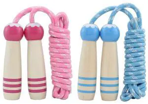 Jump Rope Kids, 7ft Adjustable Cotton Skipping Rope with Wooden Handle for Boys and Girls Fitness Outdoor Exercise (Pink+Blue) Jump Rope Kids, 7ft Adjustable Cotton Skipping Rope with Wooden Handle for Boys and Girls Fitness Outdoor Exercise (Pink+Blue)