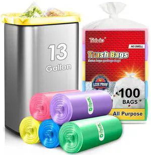 Colorful Clear Strong Tall Kitchen Trash Bags 13 Gallon 100 Counts,Fit 10,13,15,16,18 Gal Garbage Bags by Teivio, Bin Liners, Plastic Bags for home Office Bathroom,Multicolor Colorful Clear Strong Tall Kitchen Trash Bags 13 Gallon 100 Counts,Fit 10,13,15,16,18 Gal Garbage Bags by Teivio, Bin Liners, Plastic Bags for home Office Bathroom,Multicolor