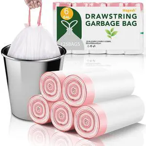 6 Gallon Trash Bags Drawstring Unscented - White Medium Kitchen Garbage Bags Plastic 125 Count 22.5 Liter Recycling Office Bathroom Waste Basket Liners Strong Thick Bulk Magesh 6 Gallon Trash Bags Drawstring Unscented - White Medium Kitchen Garbage Bags Plastic 125 Count 22.5 Liter Recycling Office Bathroom Waste Basket Liners Strong Thick Bulk Magesh