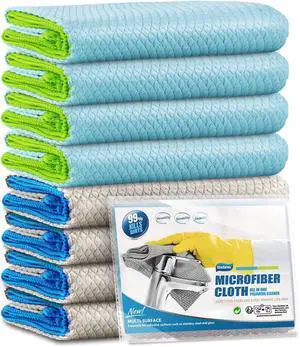 Microfiber Cleaning Cloth Lint Free Glass Polish, Blue & Grey | Fish Scale Window Cleaning Cloth, Streak Free, Reusable for Glass Mirror Kitchen Dish, 16 x12 in, 8 Pcak Microfiber Cleaning Cloth Lint Free Glass Polish, Blue & Grey | Fish Scale Window Cleaning Cloth, Streak Free, Reusable for Glass Mirror Kitchen Dish, 16 x12 in, 8 Pcak