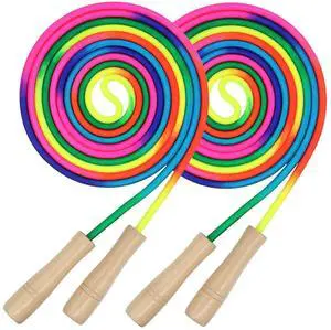 16 FT Long Jump Rope for Kids, 2 Pack Adjustable Double Dutch Skipping Rope with Wooden Handle, Multiplayer Rainbow Jumping Rope for Outdoor Fun, School Sport, Party Game 16 FT Long Jump Rope for Kids, 2 Pack Adjustable Double Dutch Skipping Rope with Wooden Handle, Multiplayer Rainbow Jumping Rope for Outdoor Fun, School Sport, Party Game