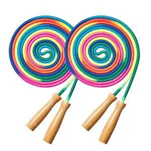 Double Dutch Long Jump rope - 16Ft 2 Pack Skipping Rope for Kids Adults, Rainbow Jumping Rope for Multiplayer with Wooden Handle Double Dutch Long Jump rope - 16Ft 2 Pack Skipping Rope for Kids Adults, Rainbow Jumping Rope for Multiplayer with Wooden Handle