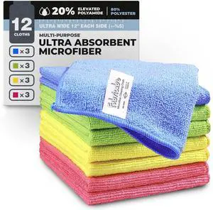 Turkish Microfiber Cleaning Cloth of 4 Colors | 20% Polyamide for Elevated Liquid Suction | Must Have Drying Supply for Kitchen and Home Accessories | Rags with Reinforced Edges, Pack of 12 Turkish Microfiber Cleaning Cloth of 4 Colors | 20% Polyamide for Elevated Liquid Suction | Must Have Drying Supply for Kitchen and Home Accessories | Rags with Reinforced Edges, Pack of 12
