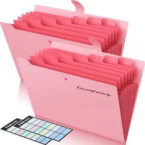 2 Pack Accordion File Organizer, 8 Pockets Expanding File Folder with Labels, Portable Document Paper Receipt Organizer for School Office Hospital, Letter/A4 Size Pink 2 Pack Accordion File Organizer, 8 Pockets Expanding File Folder with Labels, Portable Document Paper Receipt Organizer for School Office Hospital, Letter/A4 Size Pink
