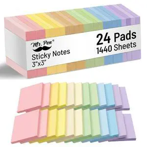 Sticky Notes, 3"x3", 24 Pads, 1440 Sheets, Pastel Colors Sticky Notes, 3"x3", 24 Pads, 1440 Sheets, Pastel Colors