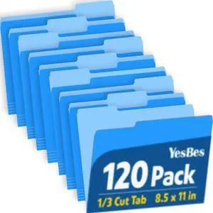 120 Pack File Folders 8.5 x 11 Inch, 1/3 Cut Tab File Folders Letter Size, School Business Office Filing Folder for Document, Blue 120 Pack File Folders 8.5 x 11 Inch, 1/3 Cut Tab File Folders Letter Size, School Business Office Filing Folder for Document, Blue