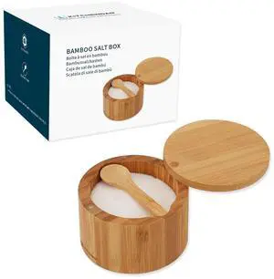 Bamboo Salt Cellar Bowl Box Container with Built-in Spoon, Elegant Kitchen Salt Dish Holder Saver Jar with Swivel Magnetic Lid to Storage Pepper Spice, 6OZ Bamboo Salt Cellar Bowl Box Container with Built-in Spoon, Elegant Kitchen Salt Dish Holder Saver Jar with Swivel Magnetic Lid to Storage Pepper Spice, 6OZ
