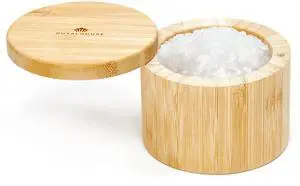 6 Oz Capacity Natural Bamboo Salt and Pepper Holder With Bamboo Lid, Salt Cellar With Magnetic Swivel Lid, Healthy Storage Box For Herbs Or Favorite Seasonings 6 Oz Capacity Natural Bamboo Salt and Pepper Holder With Bamboo Lid, Salt Cellar With Magnetic Swivel Lid, Healthy Storage Box For Herbs Or Favorite Seasonings