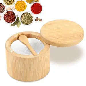 Bamboo Salt Cellar with Built-in Spoon, Salt Container Sal-t Box Bowl with Magnetic Swivel Lid, Kitchen Spice Holder Saver Jar for Sal-t Pepper Seasonings(SIZE:6oz) Bamboo Salt Cellar with Built-in Spoon, Salt Container Sal-t Box Bowl with Magnetic Swivel Lid, Kitchen Spice Holder Saver Jar for Sal-t Pepper Seasonings(SIZE:6oz)