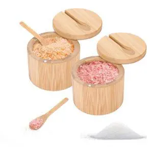 2Pcs Salt Cellar with Lid and Spoon, Salt Holder with Lid, Spice Box with Magnetic Swivel Lids, Bamboo Storage Containers for Countertop to Storage Pepper Spice Sugar Herbs, 6 oz 2Pcs Salt Cellar with Lid and Spoon, Salt Holder with Lid, Spice Box with Magnetic Swivel Lids, Bamboo Storage Containers for Countertop to Storage Pepper Spice Sugar Herbs, 6 oz