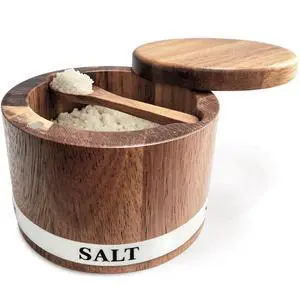 Salt Cellar, Acacia Wood Salt Containers with Lid for Countertop Salt Cellar, Acacia Wood Salt Containers with Lid for Countertop