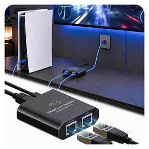 Ethernet Splitter 1 to 2 Mini Gigabit Internet Switch 1 in 2 Out LAN and RJ45 Port Splitter High Speed Network Adapter for 5/5e/6/7/8 with USB c Power Cable Ethernet Splitter 1 to 2 Mini Gigabit Internet Switch 1 in 2 Out LAN and RJ45 Port Splitter High Speed Network Adapter for 5/5e/6/7/8 with USB c Power Cable