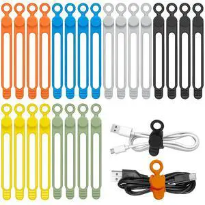 Silicone Cable Ties Reusable, 6 Colors, High Elastic Cord Organizer Ties Silicone Cable Ties Reusable, 6 Colors, High Elastic Cord Organizer Ties