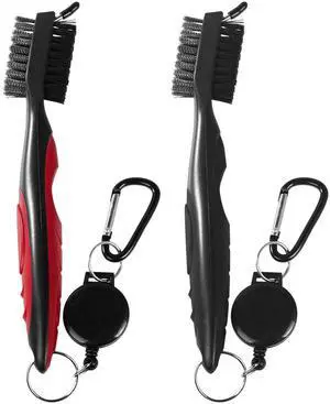 2 Pack Golf Club Brush Groove Cleaner Tools with Retractable Zip-line Aluminum Carabiner for Golf Club Bag Accessories (Red and Black) 2 Pack Golf Club Brush Groove Cleaner Tools with Retractable Zip-line Aluminum Carabiner for Golf Club Bag Accessories (Red and Black)