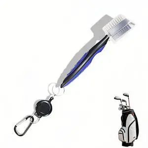 Golf Club Brush with Retractable Zip-Line and Carabiner, Dual-Sided Cleaning Tool with Nylon and Steel Bristles, Groove Cleaner with Spike, Blue Golf Club Brush with Retractable Zip-Line and Carabiner, Dual-Sided Cleaning Tool with Nylon and Steel Bristles, Groove Cleaner with Spike, Blue