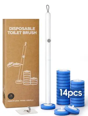 Toilet Bowl Cleaning Wand, Disposable Toilet Brush Kit with Replacement Heads and Press Button Handle (Toilet Brush + 14 Refills) Toilet Bowl Cleaning Wand, Disposable Toilet Brush Kit with Replacement Heads and Press Button Handle (Toilet Brush + 14 Refills)