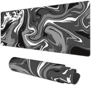 Desk Mat, Abstract Black White Ink Liquid Waves Extended Gaming Mouse Pad Large, 31.5"x11.8" Big Mouse Pad with Non-Slip Base and Stitched Edge, Long Computer Keyboard Mouse Mat for Home Office Work Desk Mat, Abstract Black White Ink Liquid Waves Extended Gaming Mouse Pad Large, 31.5"x11.8" Big Mouse Pad with Non-Slip Base and Stitched Edge, Long Computer Keyboard Mouse Mat for Home Office Work