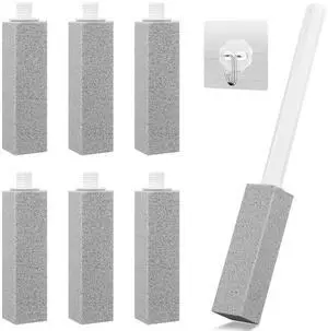 6 Pack Pumice Stone for Toilet Cleaning with 1 Handle and Hooks, Pumice Scouring Stick Toilet Bowl Cleaner Brush, Calcium Buildup, Limescale & Rust for Bathroom, Kitchen, Pool, Grill 6 Pack Pumice Stone for Toilet Cleaning with 1 Handle and Hooks, Pumice Scouring Stick Toilet Bowl Cleaner Brush, Calcium Buildup, Limescale & Rust for Bathroom, Kitchen, Pool, Grill