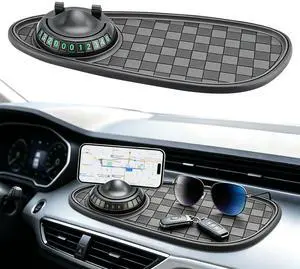 Multifunctional Car Anti-Slip Mat,With360° Rotating Adjustable Phone Holder and Temporary Parking License Plate Holder; Can Store Mobile Phones, Keys, Sunglasses and Other Items (Black and Gray) Multifunctional Car Anti-Slip Mat,With360° Rotating Adjustable Phone Holder and Temporary Parking License Plate Holder; Can Store Mobile Phones, Keys, Sunglasses and Other Items (Black and Gray)