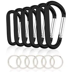 6PCS Black Carabiner Caribeaner Clip,3" Large Aluminum D Ring Shape Carabeaner with 6PCS Keyring Keychain Hook 6PCS Black Carabiner Caribeaner Clip,3" Large Aluminum D Ring Shape Carabeaner with 6PCS Keyring Keychain Hook