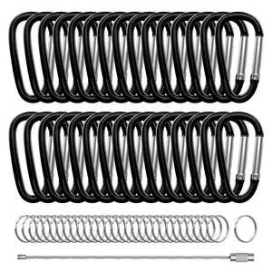 30PCS Aluminum Carabiner Clips, 2" D Shape Spring Snap Hooks Carabiner with 30PCS Keyring Keychain Hook, Black 30PCS Aluminum Carabiner Clips, 2" D Shape Spring Snap Hooks Carabiner with 30PCS Keyring Keychain Hook, Black