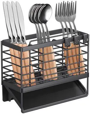 Utensil Holder, Kitchen Drying Rack with Plastic Automatic Drain Tray Utensil Holder, Kitchen Drying Rack with Plastic Automatic Drain Tray