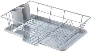 Space-Saving 3-Piece Dish Drainer Rack Set with Cutlery Holder - Maximize Kitchen Countertop Space, Silver Space-Saving 3-Piece Dish Drainer Rack Set with Cutlery Holder - Maximize Kitchen Countertop Space, Silver