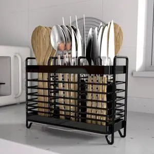 Kitchen Utensil Holder, Silverware Organizer Holder, Kitchen Counter Drainer Basket Cutlery for Flatware, Spoons, Forks, and Knives, Stainless Steel Utensil Drying Rack with Drain Tray (3 Cells) Kitchen Utensil Holder, Silverware Organizer Holder, Kitchen Counter Drainer Basket Cutlery for Flatware, Spoons, Forks, and Knives, Stainless Steel Utensil Drying Rack with Drain Tray (3 Cells)