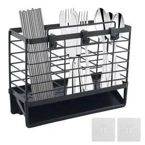 3-Compartment Dish Drying Rack for Kitchen, Carbon Steel Utensil Holder with Drain Tray, Utensil Caddy Organizer for Knives, Forks, Spoons, Chopsticks, Wall Mount or Countertop (Charcoal Grey) 3-Compartment Dish Drying Rack for Kitchen, Carbon Steel Utensil Holder with Drain Tray, Utensil Caddy Organizer for Knives, Forks, Spoons, Chopsticks, Wall Mount or Countertop (Charcoal Grey)
